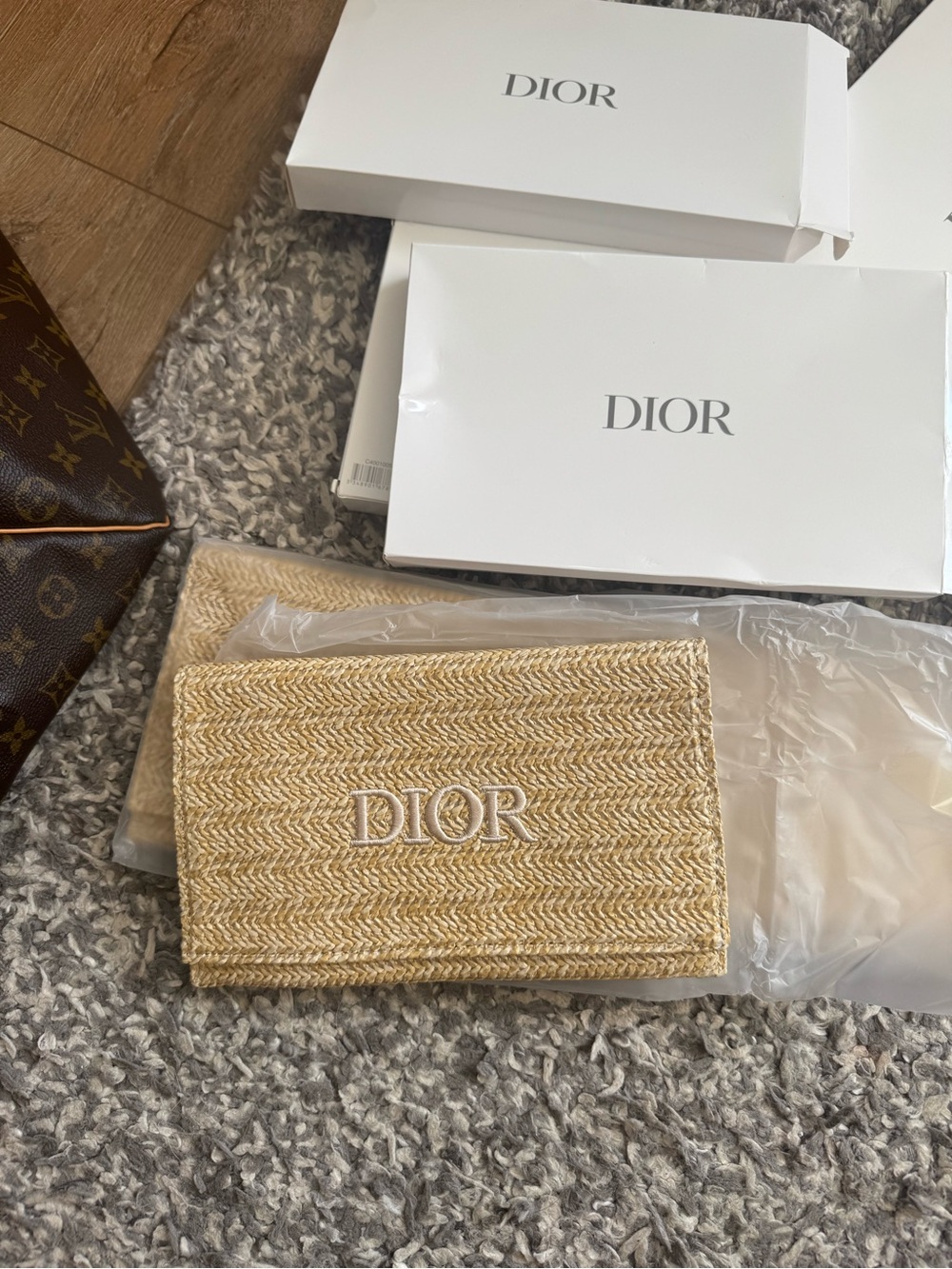 GWP (2024) Dior Natural Straw Clutch with White Embroidered Logo